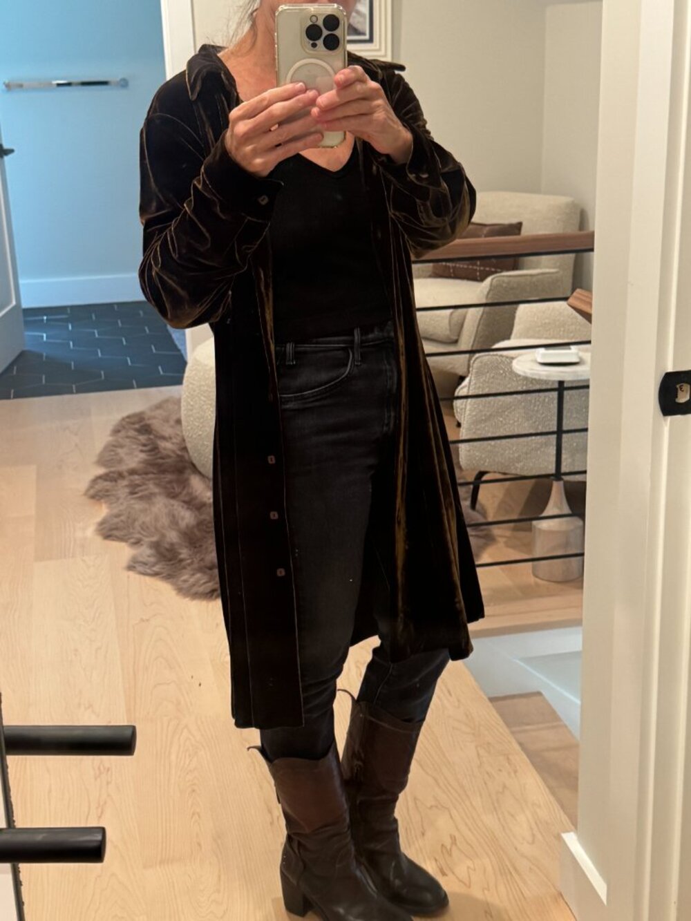 Vintage Annie Alexander Chocolate Brown Velvet Shirt Dress | Size M
